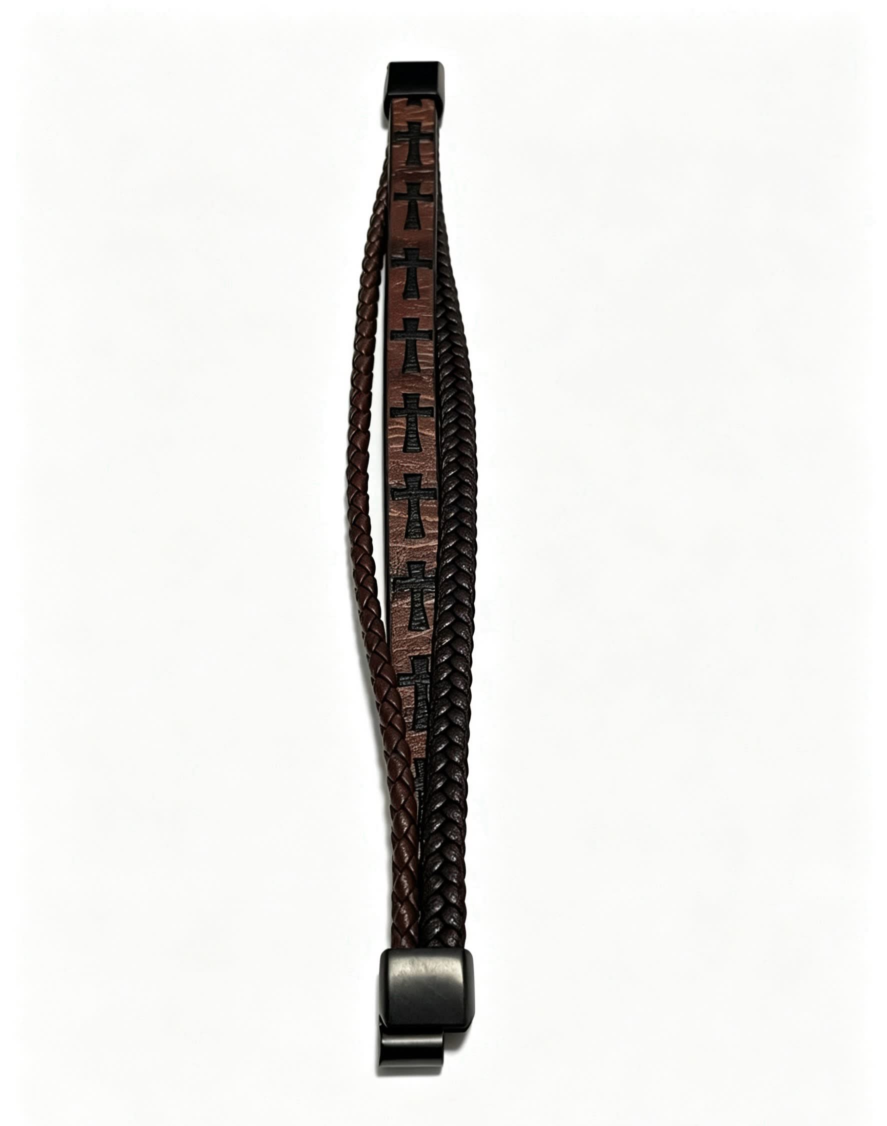 Chrome Hearts Men's Brown Leather Bracelet with Cross Design